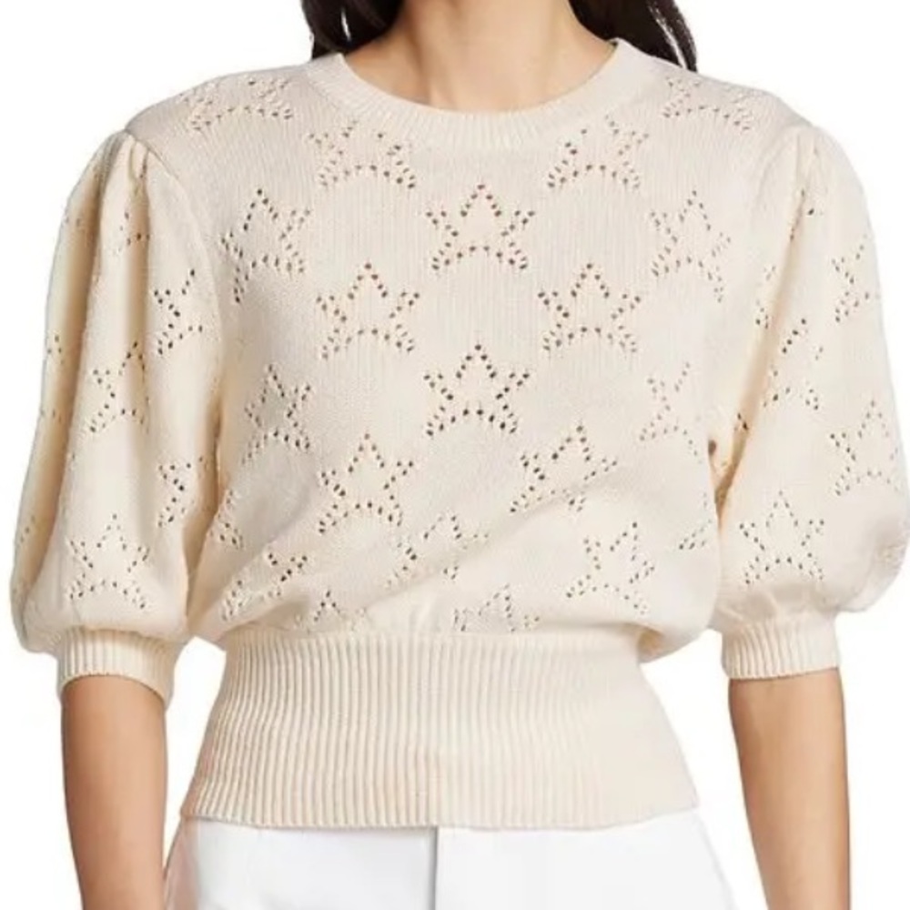 7 For All Mankind Cream Pointelle Star Pattern Sweater